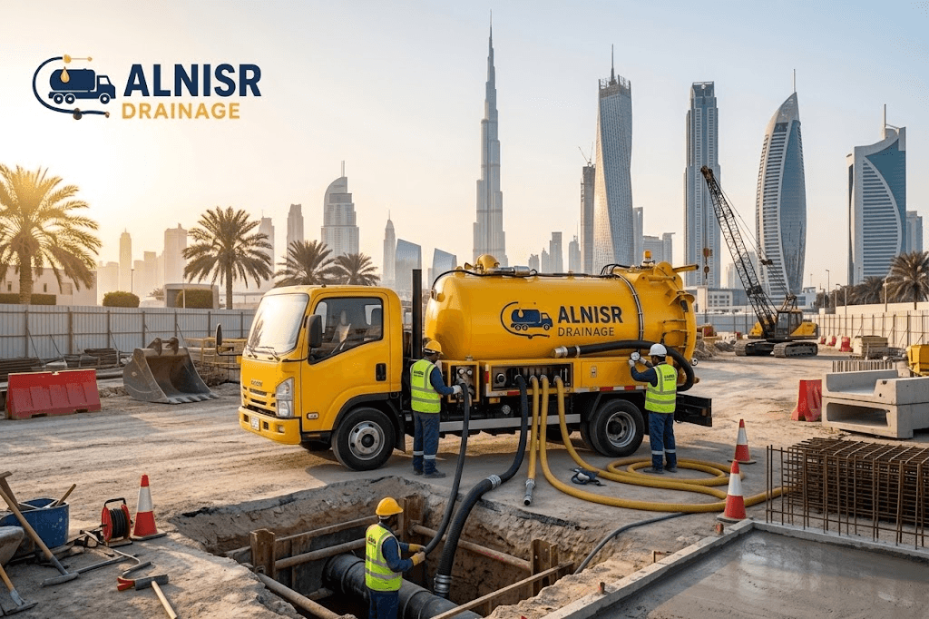 AL NISR DRAINAGE crew removing wastewater from an excavation at a construction site